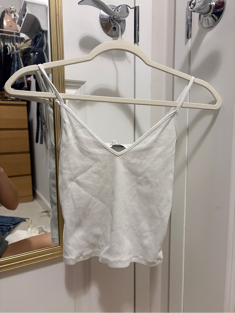 White Ribbed V-Neck Camisole Tank Top - Women